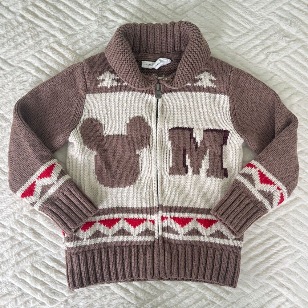 Baby Gap Disney Size 4T Mickey Mouse Fair Isle Wool Blend Zip Sweater Cardigan